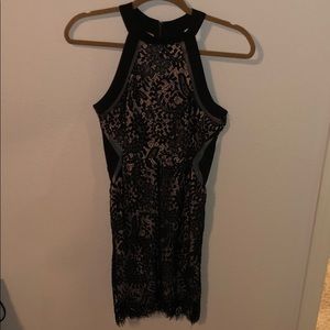 Black lace high neck mini dress